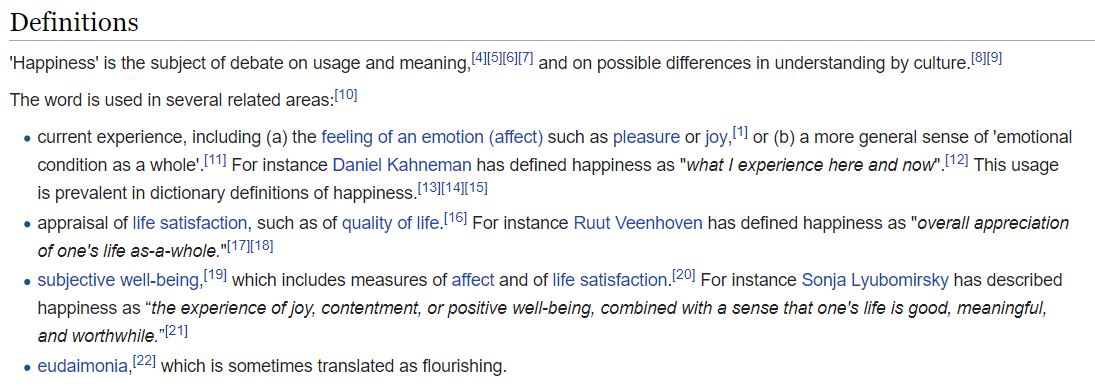 happiness definition wikipedia